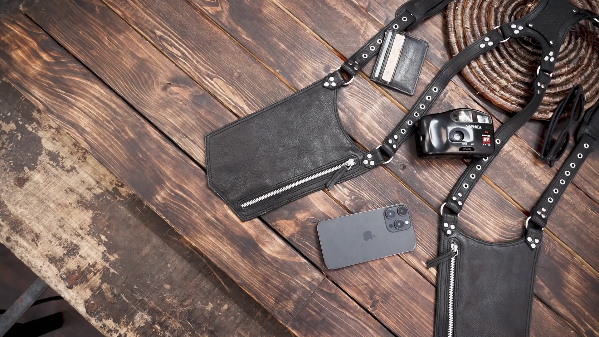 Tactical shoulder holster bag for men with silver zipper