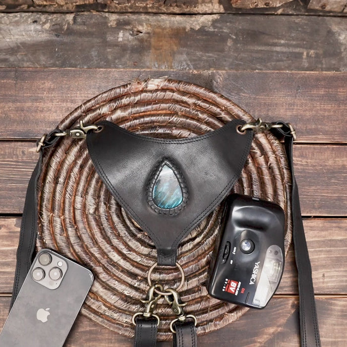 Handmade leather shoulder holster with dual zipper pouches