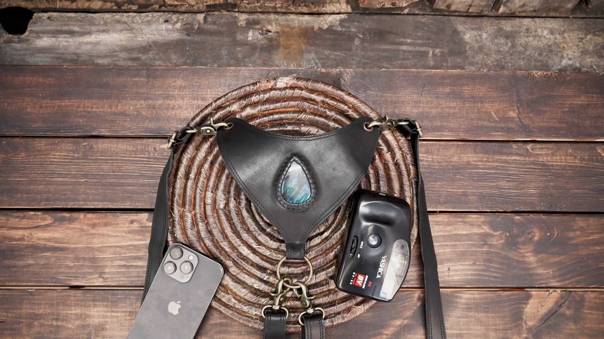 Handmade leather shoulder holster with dual zipper pouches