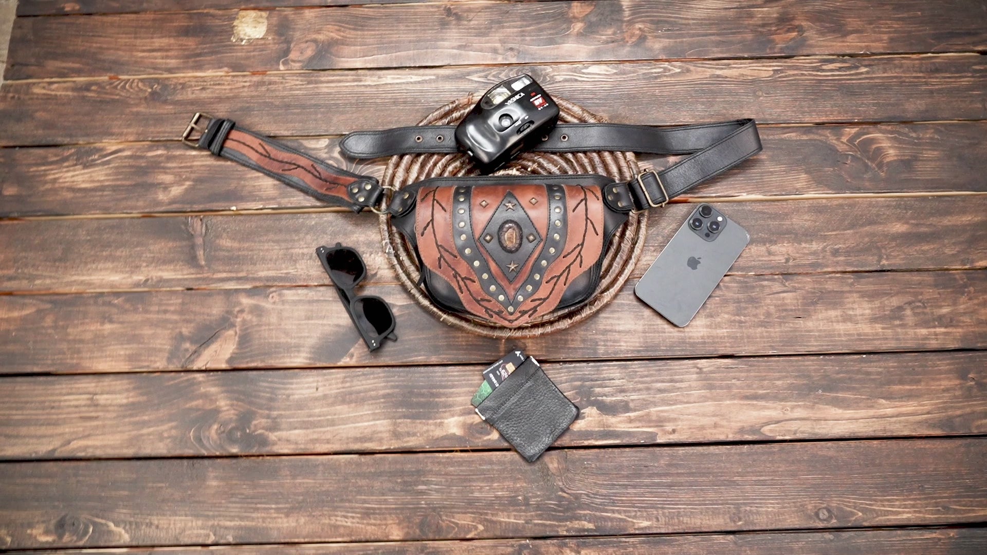 Handmade Leather Waist Belt Bag – Brown & Black Festival Hip Pouch (LT-AB-WB-6098)