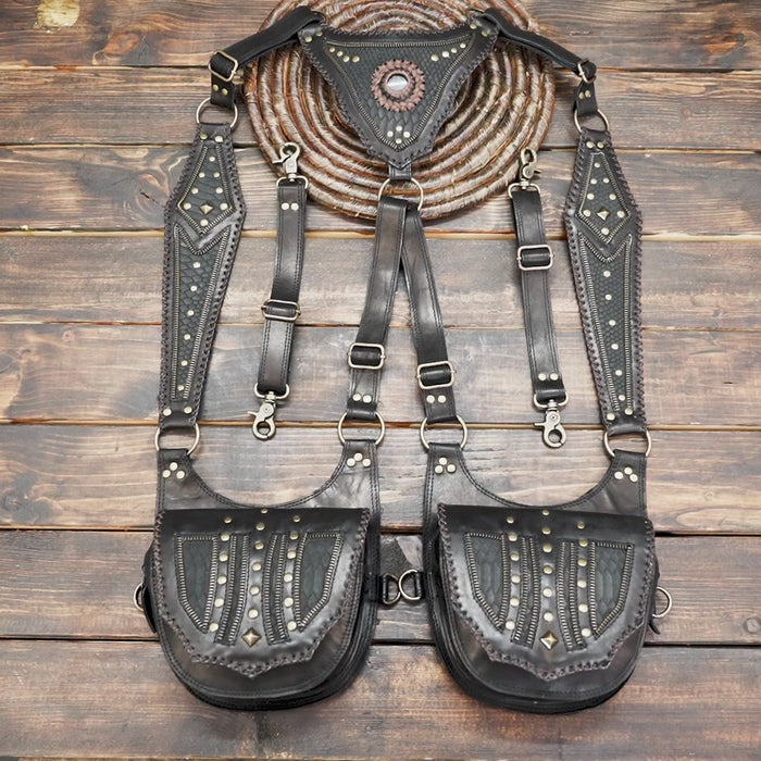 Handmade Leather Holster Bag, black Leather Shoulder Bag, Leather Festival Bag, Travel bag, Leather Men Harness Bag, adujstable for men 