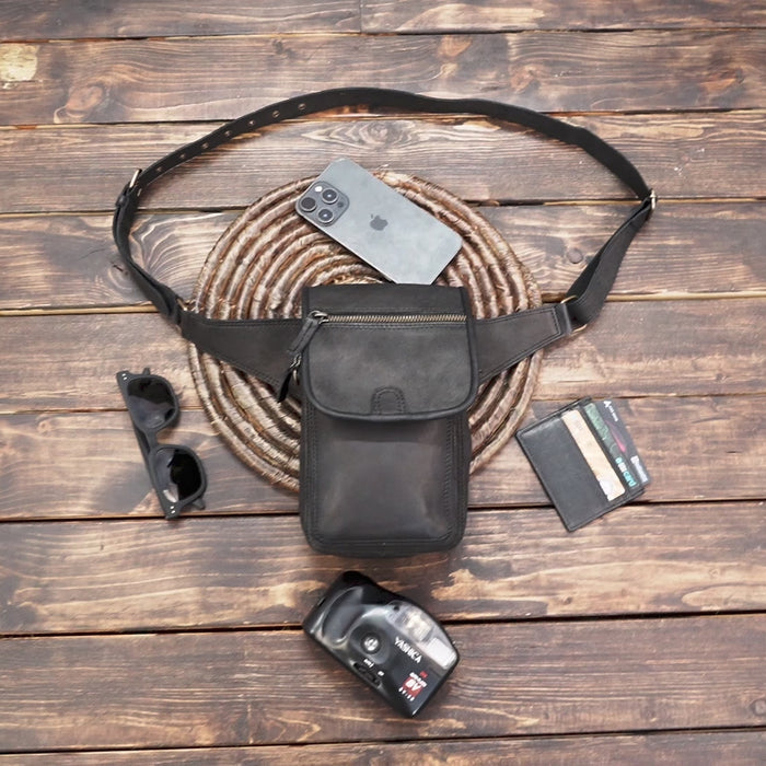 Genuine Leather Waist Belt with Secure Pouch – Steampunk & Gothic Accessory