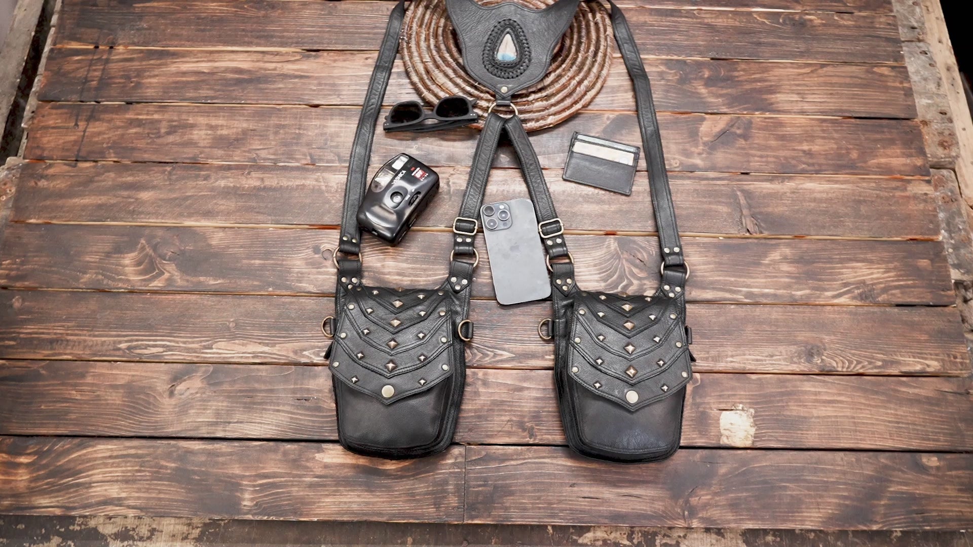 Unisex leather festival holster harness bag USA