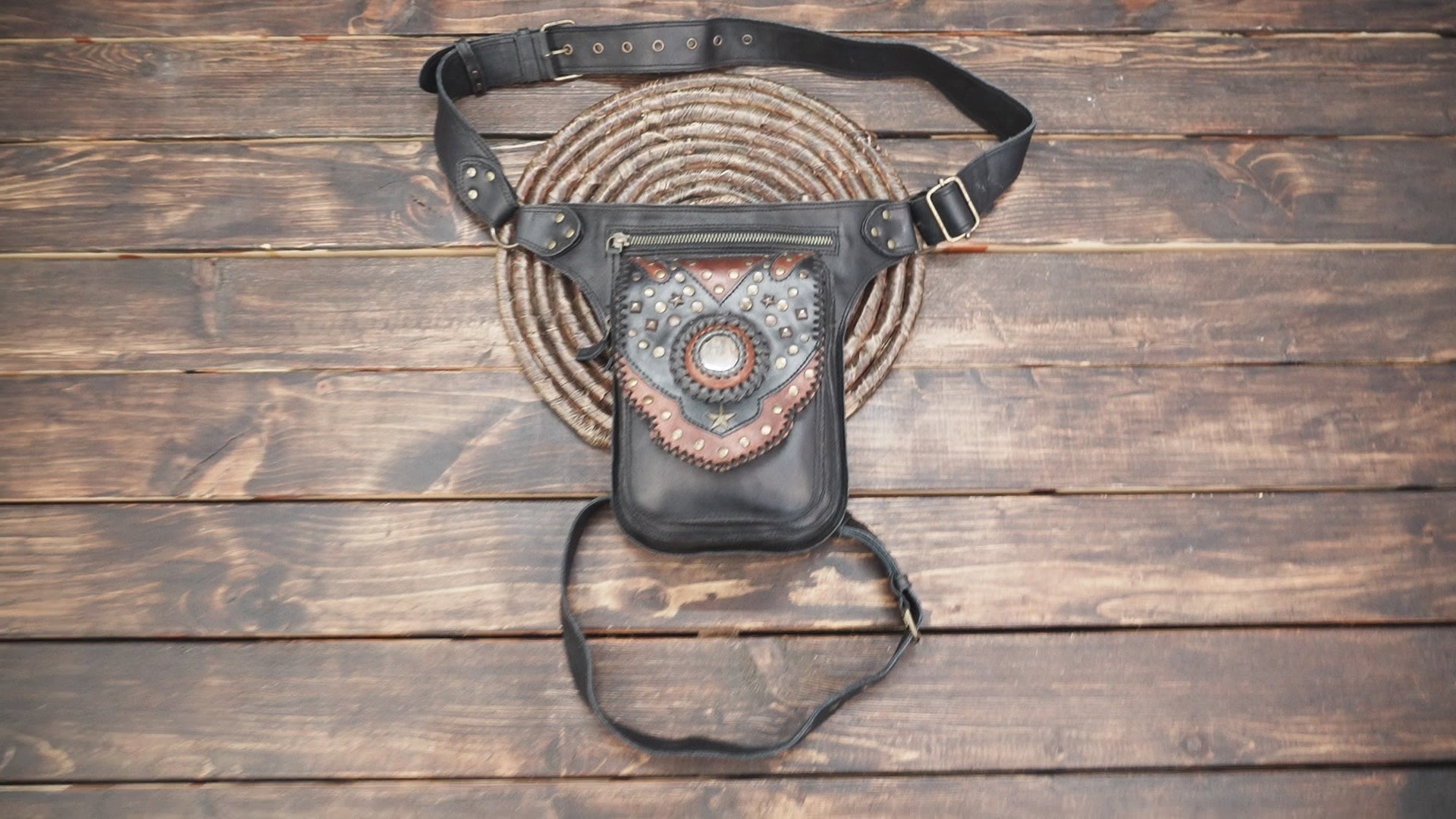 Handmade Leather Waist Thigh Belt with Studded Stone Design || Stylish Leather Thigh Belt for Women with Adjustable Straps (LT/AB/WBTS/6014)