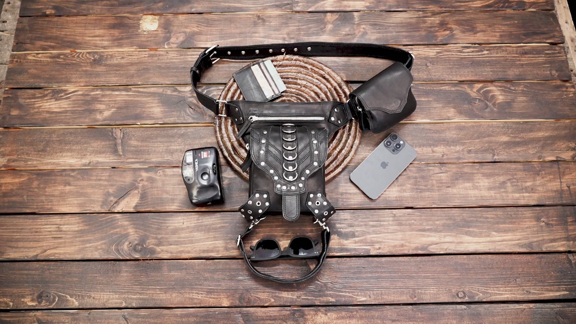 Utility Belt With Two Side Pockets, Extra Studs, Metal Buckle  Festival Belt, Bumbag, Also Plus Size, Waist bag 