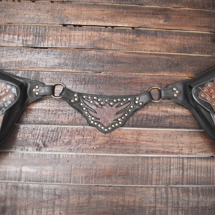 Tribal Leather Waist Belt with Dual Pouches – Burning Man & Cosplay Fashion
