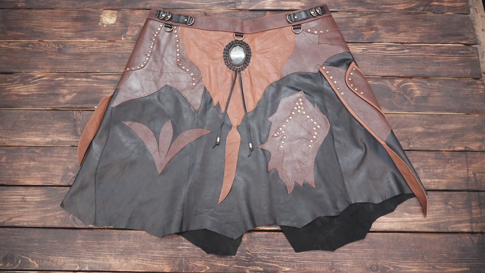 Handmade Boho Leather Skirt Belt with Gemstone | Tribal Patchwork Leather Skirt for Women | Gothic Steampunk Leather Skirt (LT/AB/SKT/6001)