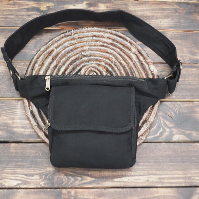 Black Cotton Waist Utility Pack for Concerts Festivals and Events