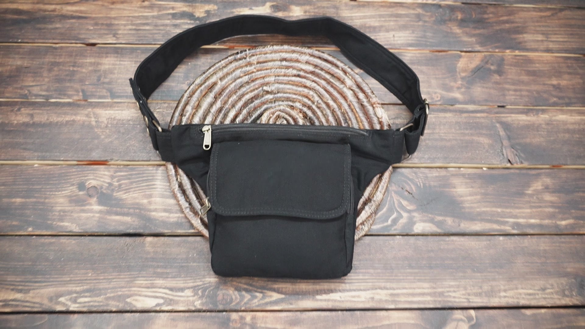 Black Cotton Waist Utility Pack for Concerts Festivals and Events