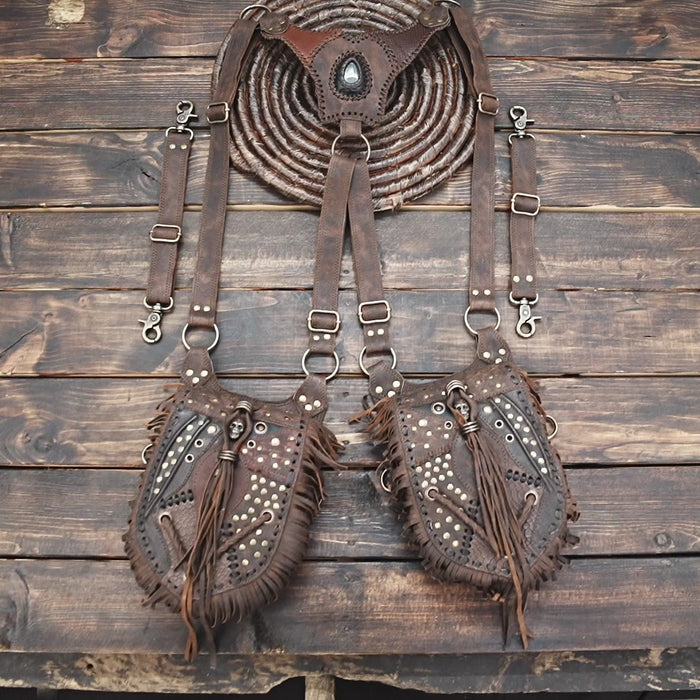 Black Leather Holster with Double Pockets – Steampunk & Cosplay Accessory For Unisex.
