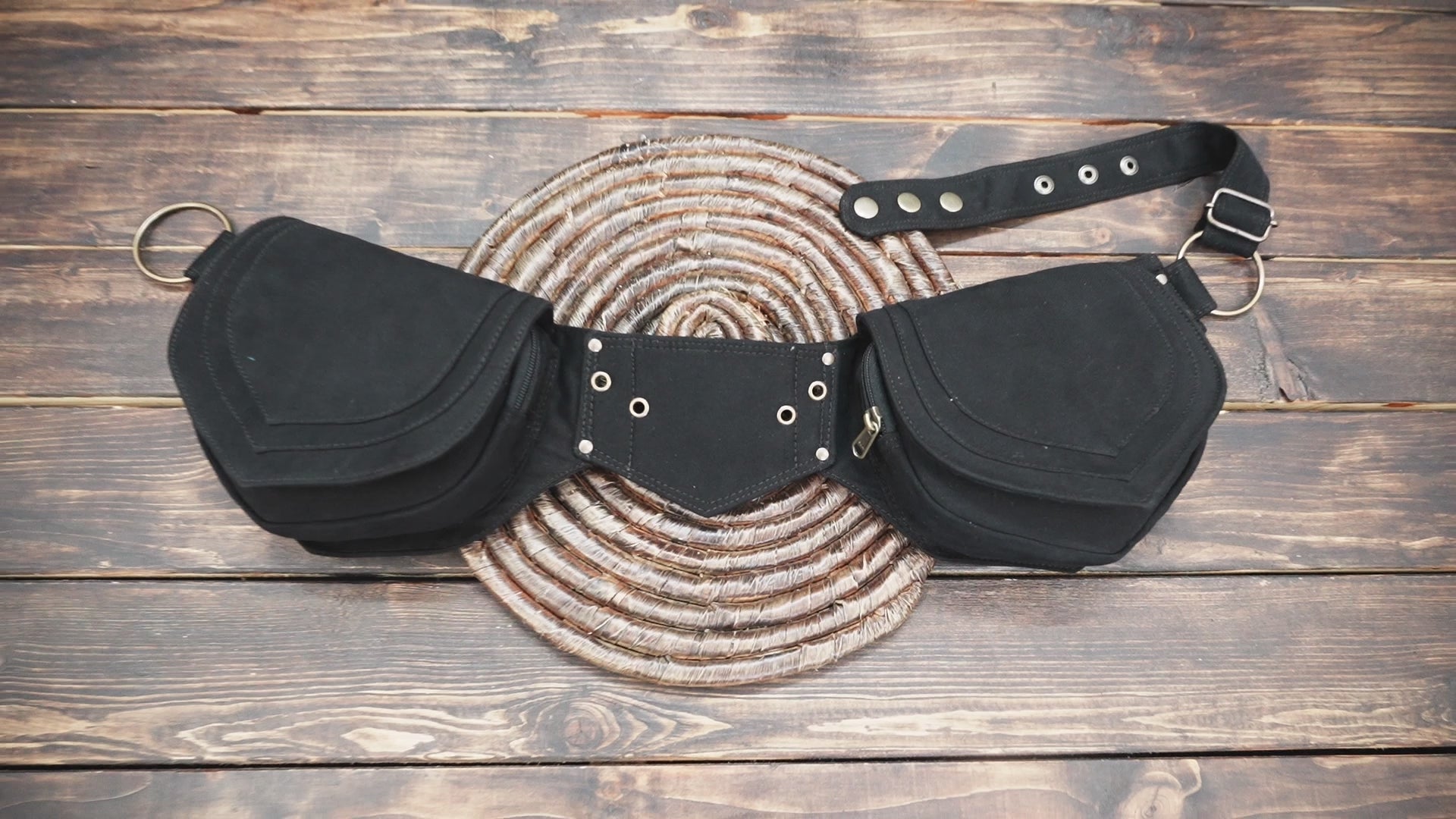 Unisex canvas waist bag with dual zippered compartments