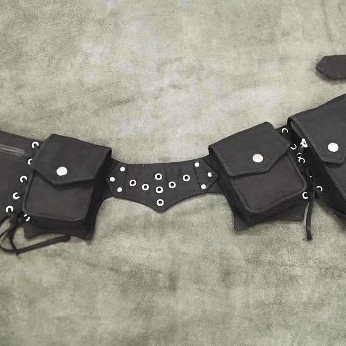 Gothic black waist bag with adjustable belt and zipper pocket