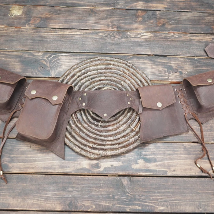 Premium brown leather festival waist belt for men and women