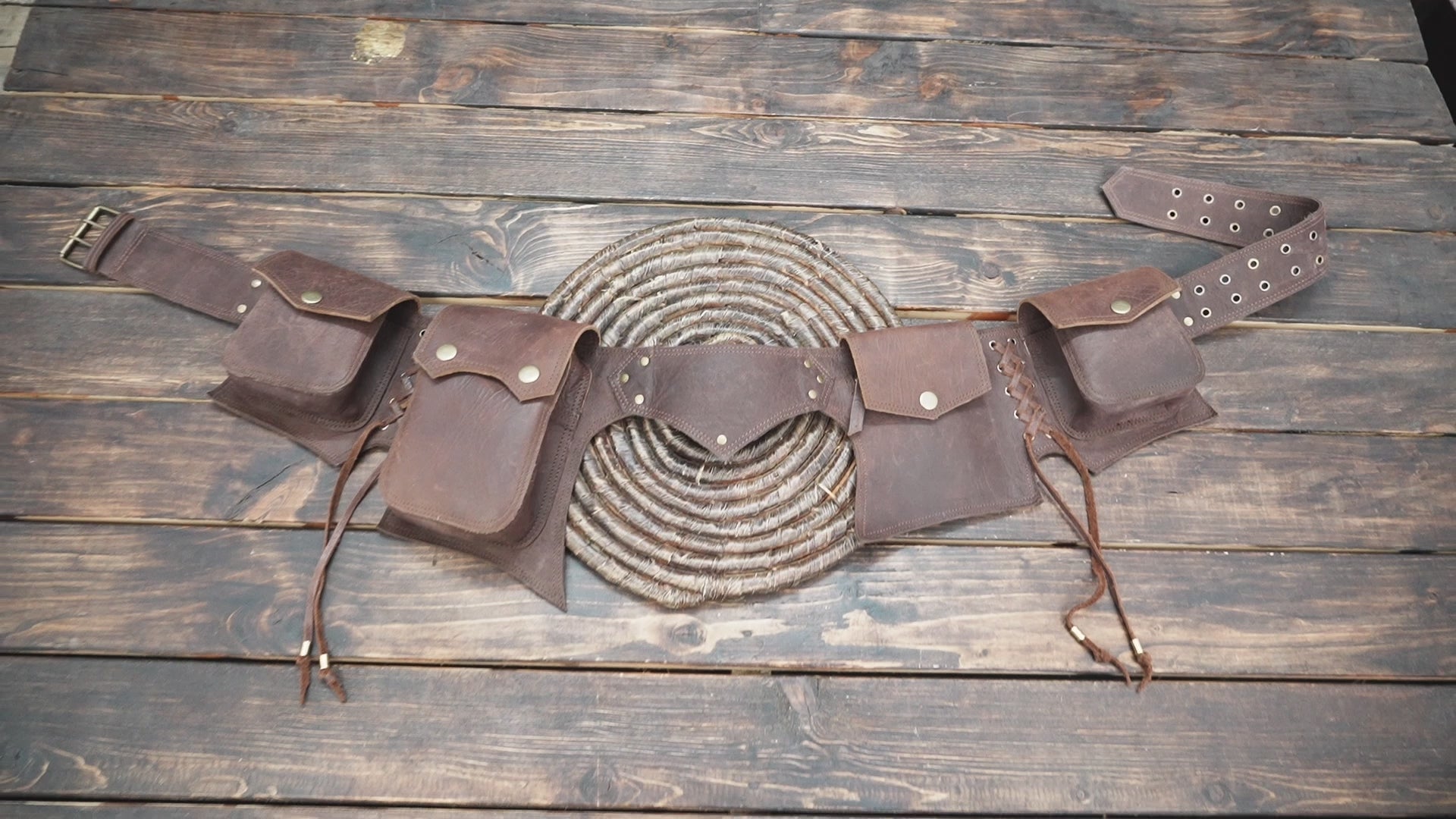 Premium brown leather festival waist belt for men and women