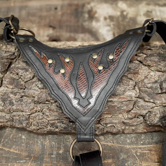 Genuine black leather shoulder holster with two utility pouches