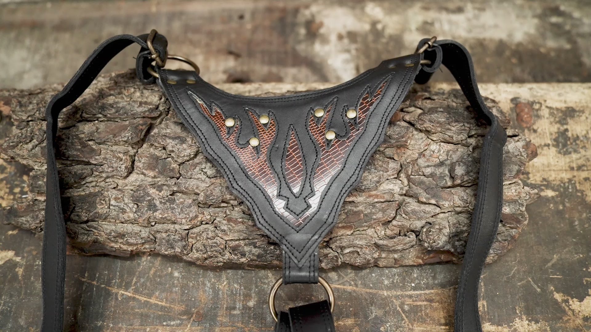 Genuine black leather shoulder holster with two utility pouches