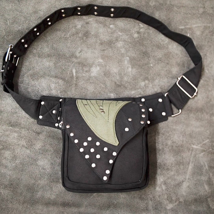 Handmade cotton festival hip pouch with decorative metal studs