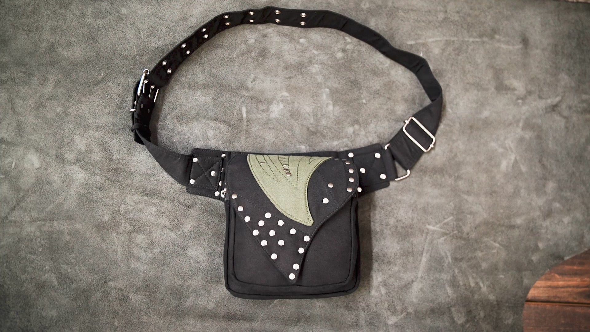 Handmade cotton festival hip pouch with decorative metal studs
