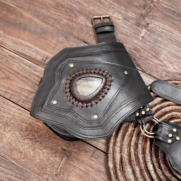 Boho festival leather hip bag with turquoise stone and studs