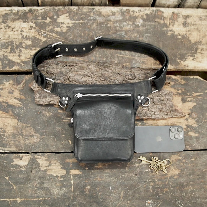 Handmade leather waist belt bag with adjustable strap