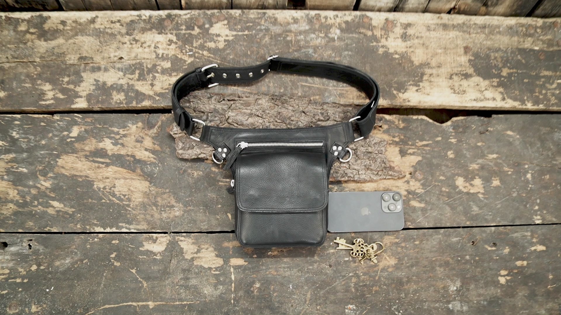 Handmade leather waist belt bag with adjustable strap