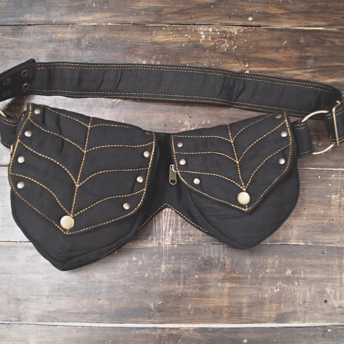 Handmade cotton utility waist belt with dual storage pouches