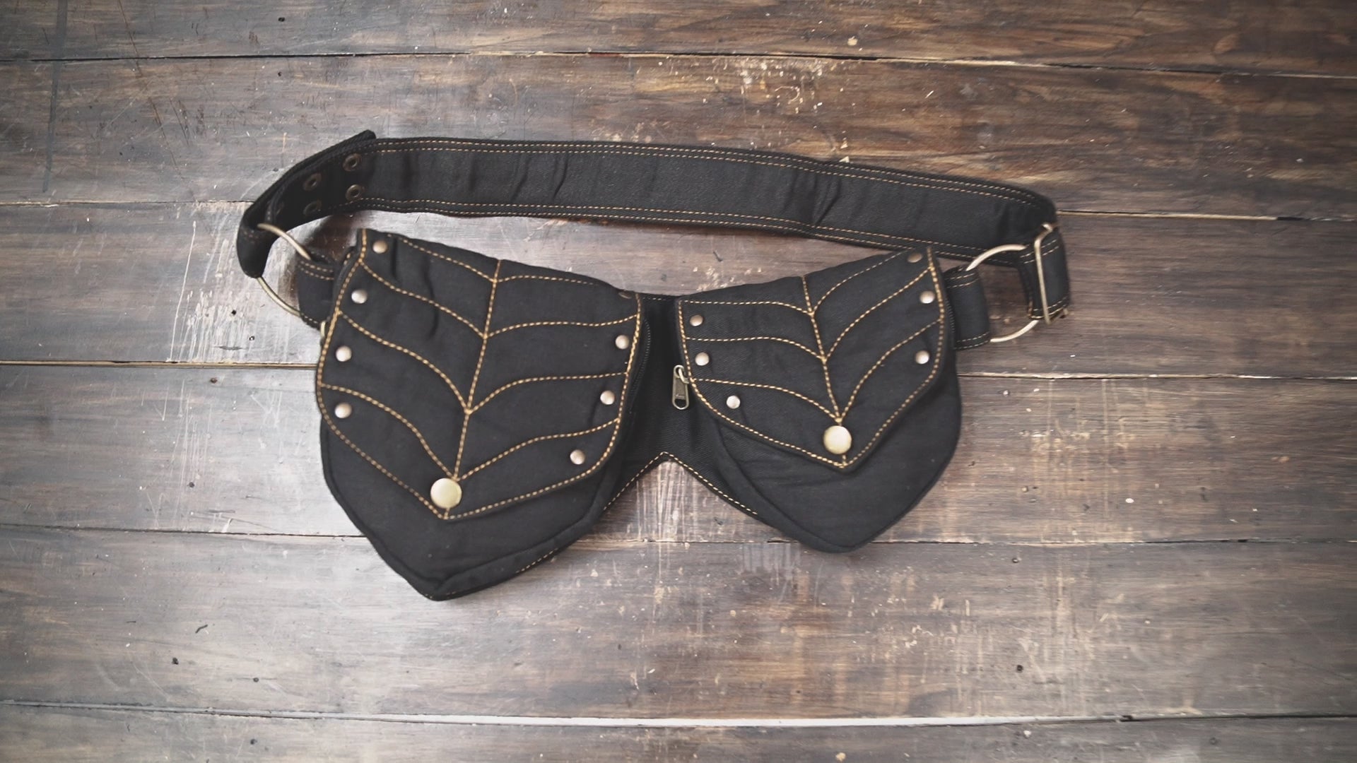 Handmade cotton utility waist belt with dual storage pouches