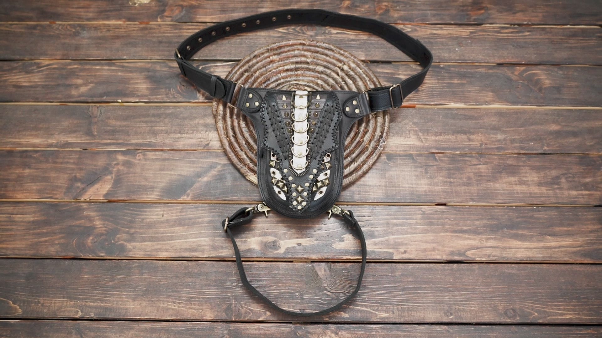 Handcrafted Leather Waist Thigh Belt with Studded Gothic Design || Statement Leather Waist Thigh Belt for Gothic and Festival Wear(LT-AB-WBTS-6001)