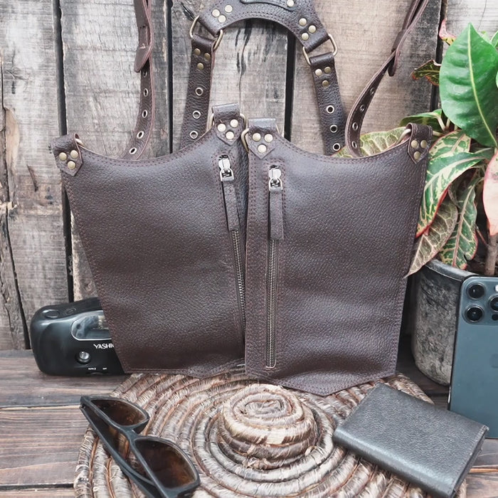 genuine leather holster harness with zippered pockets