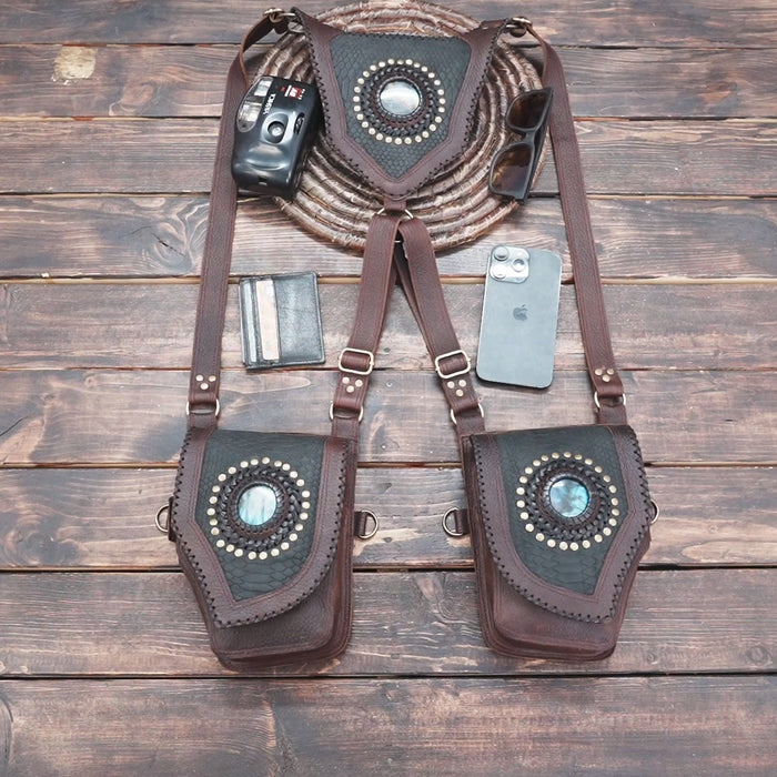 Artisan leather utility holster with adjustable shoulder straps