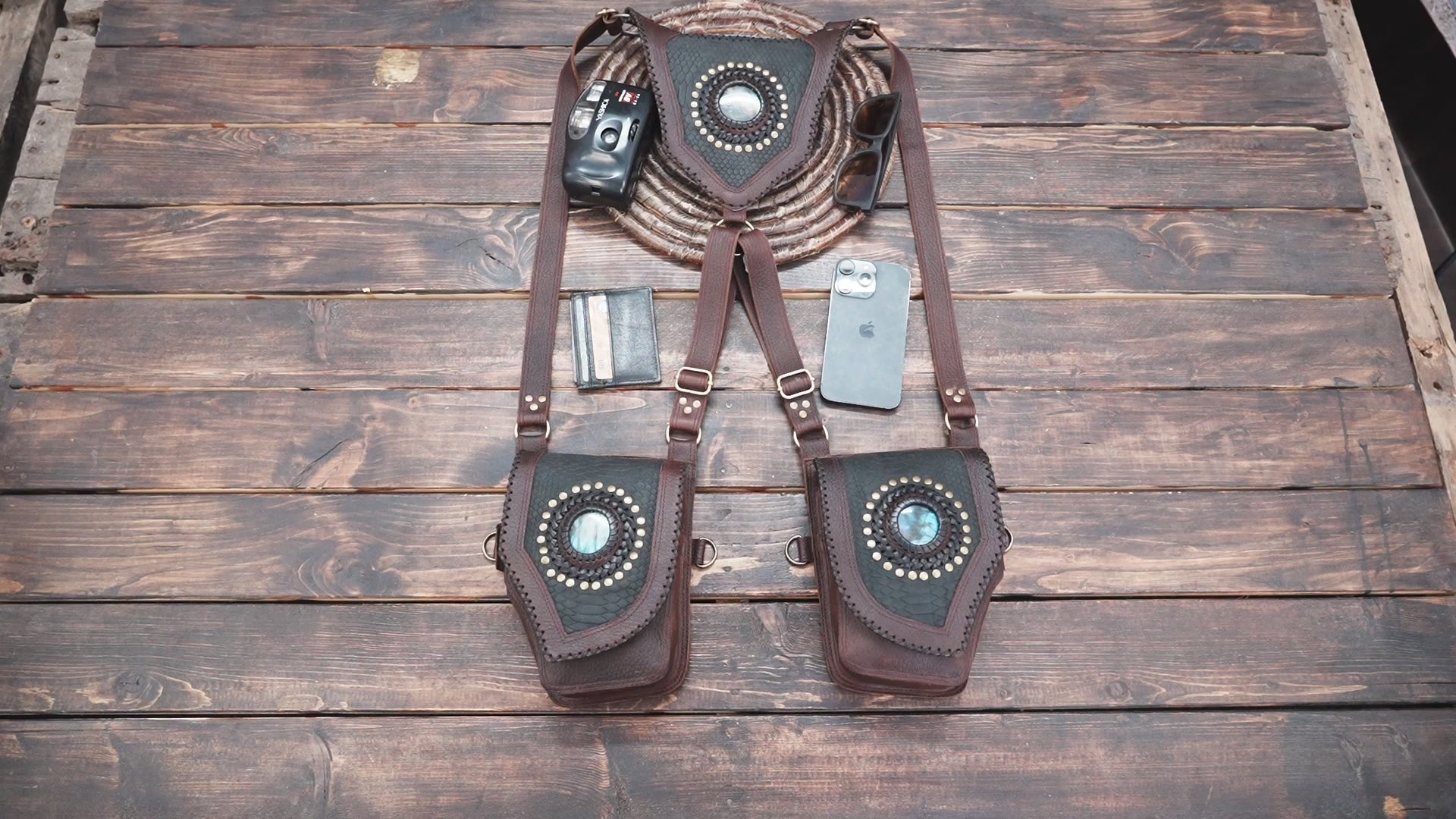 Artisan leather utility holster with adjustable shoulder straps