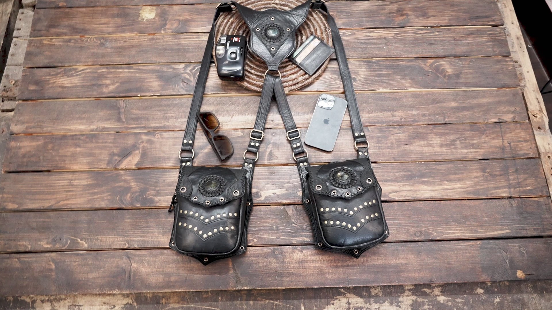 Black & Brown Leather Holster  Handmade Utility Belt (LT-AB-HLS-6052)