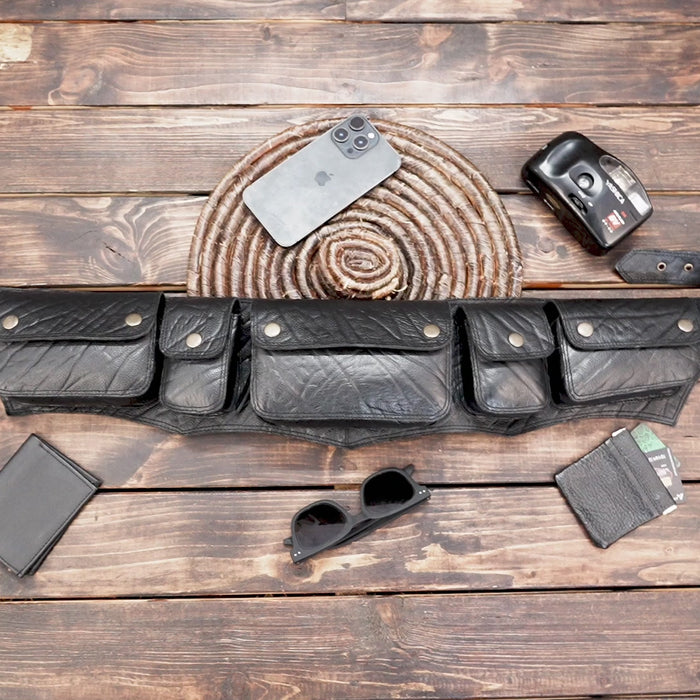 Festival Leather Waist Pouch – Steampunk Gothic Multi-Pocket Belt