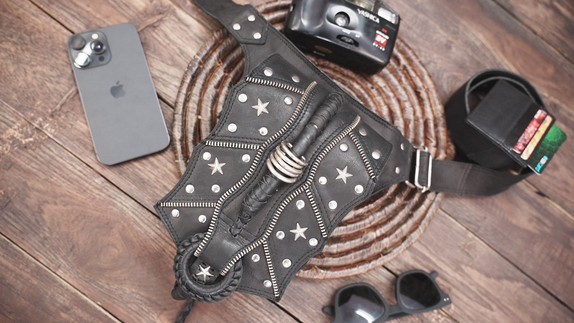 Genuine Leather Fringe Belt Bag: Boho Festival Waist Bag with star 