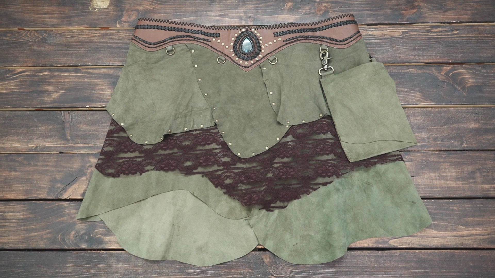 Decorative suede skirt with beaded waistband