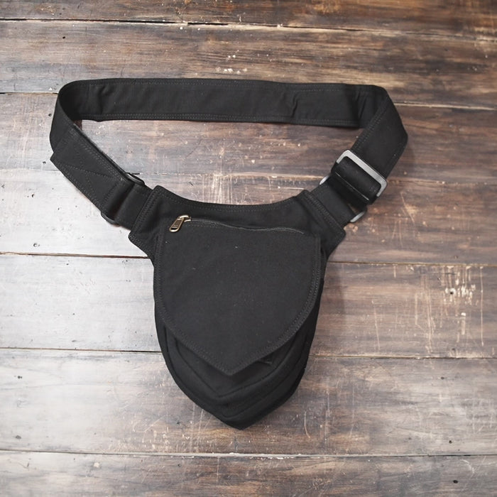 Handmade Black Cotton Utility Hip Bag with Adjustable Belt