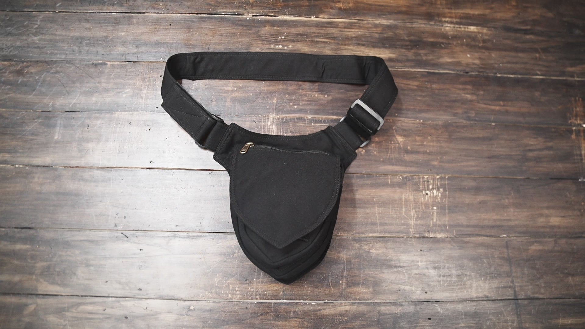 Handmade Black Cotton Utility Hip Bag with Adjustable Belt