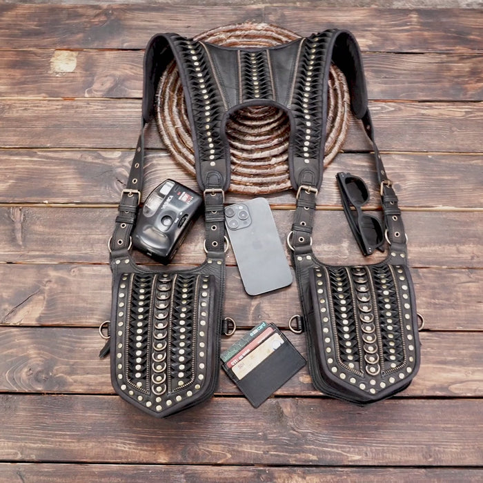 Handmade Black Leather Holster: Stylish Phone & Accessory Pouch