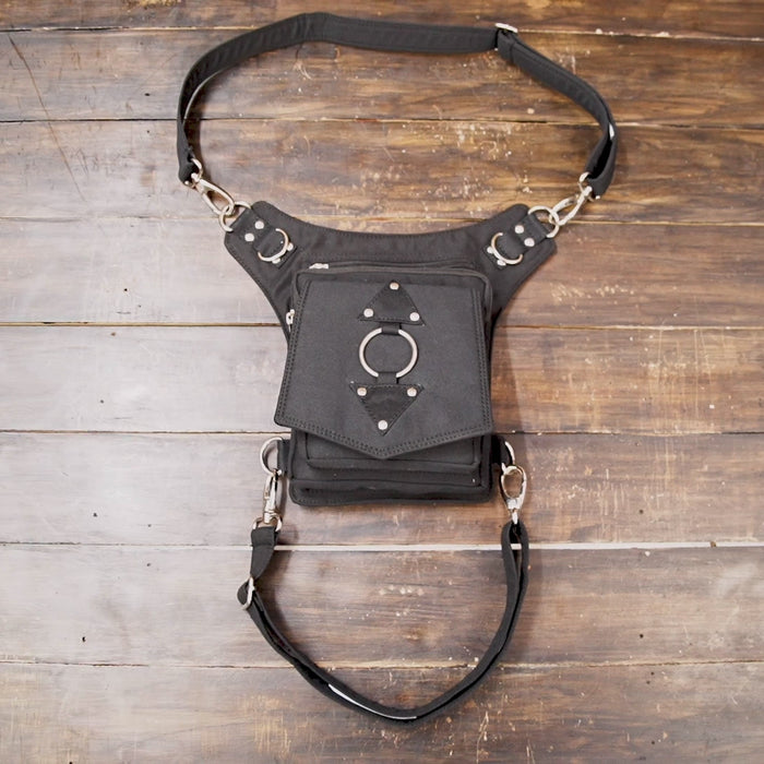 Cotton utility waist thigh bag with metal ring design