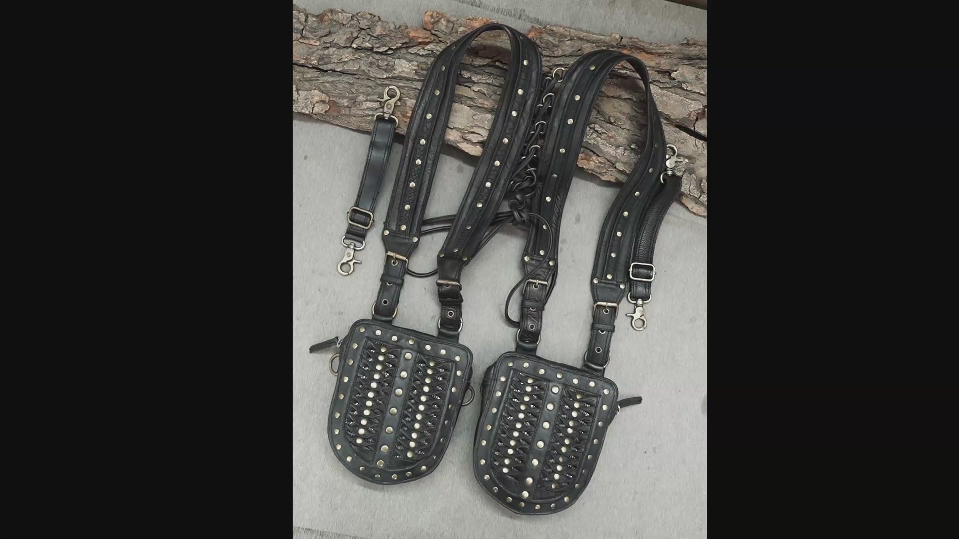 Genuine leather shoulder holster set with two utility pouches