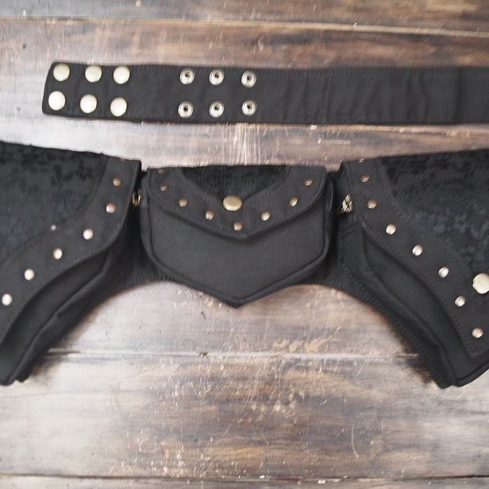Black gothic belt bag with three compartments