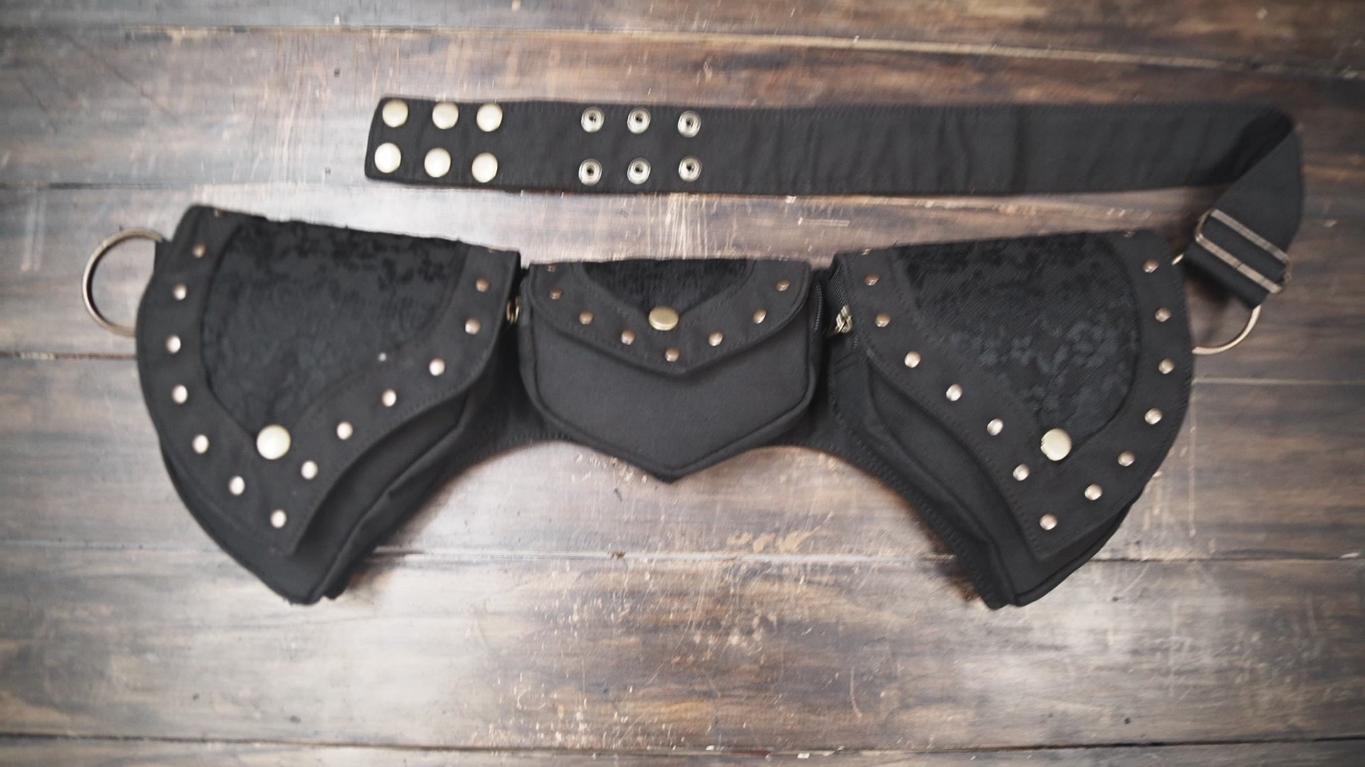 Black gothic belt bag with three compartments