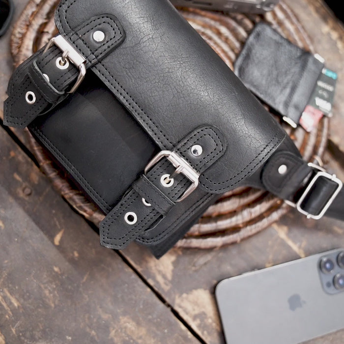 Genuine leather waist belt with adjustable strap and metal buckle