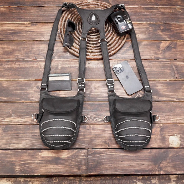 Handmade Leather Black Holster Bag, Comfortable Holster Bag With Adjustable Belt, Women Holster