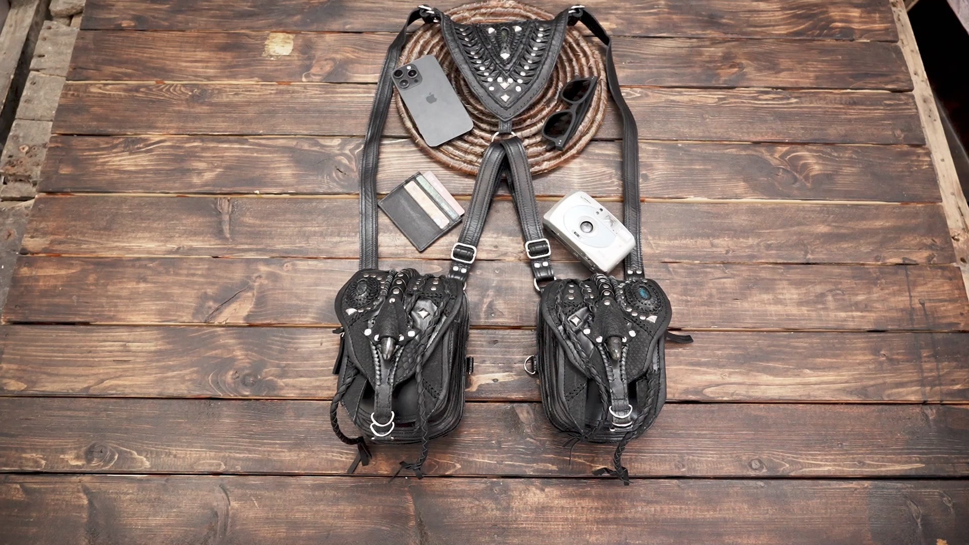 REAL LEATHER labradorite GEMSTONE Shoulder Holster Bag, Leather Handmade, Leather Shoulder  WITH BLACK LEATEHR 