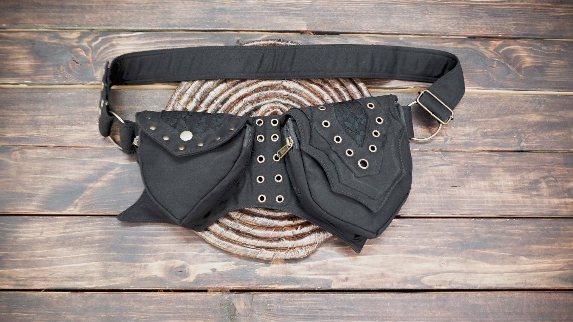 Hip Bag , Pocket Belt , Waist Bag , Black Festival Money Belt belt in cotton canvas