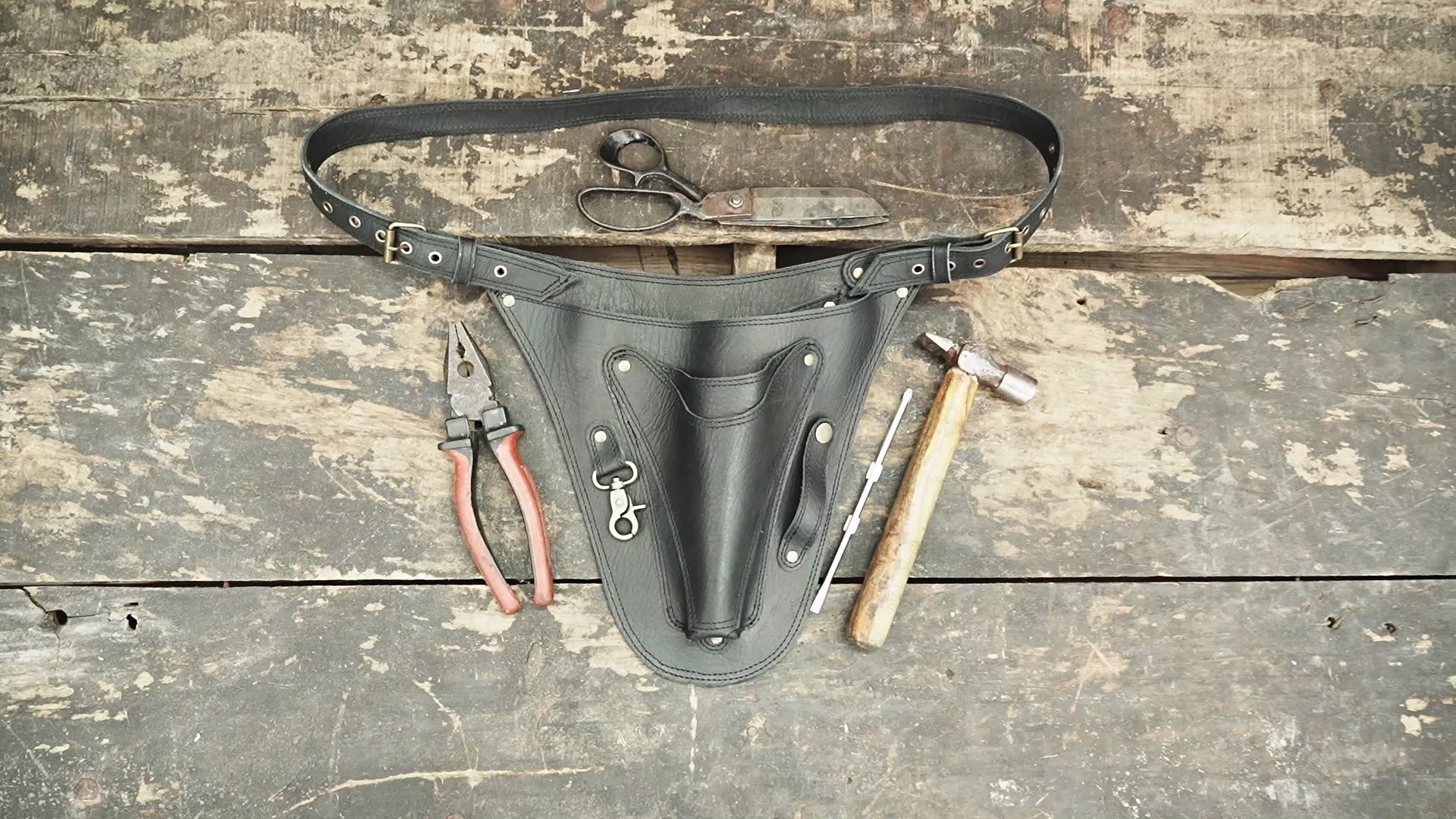black leather tool holster bag