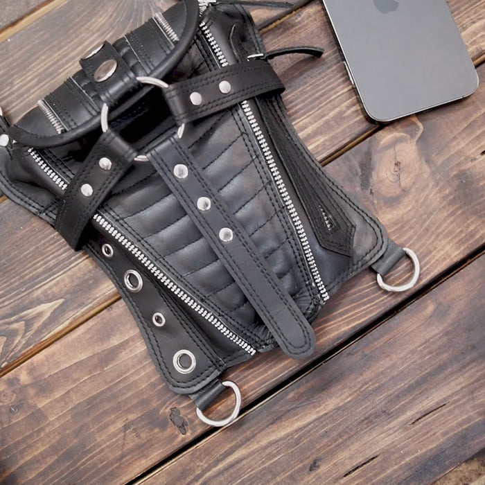 Handmade Leather Holster Bags, Vintage Hidden Belts, Mens & Women Pockets - Travel, Festival, Harness Bags WITH ZIPPER 