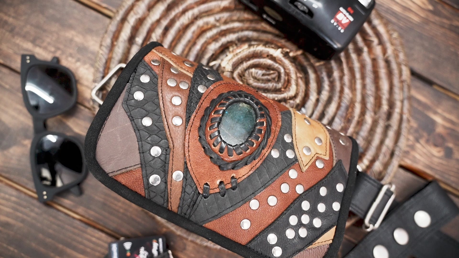 Multicolor Leather Waist Pouch – Steampunk, Boho & Gothic Festival Belt Bag