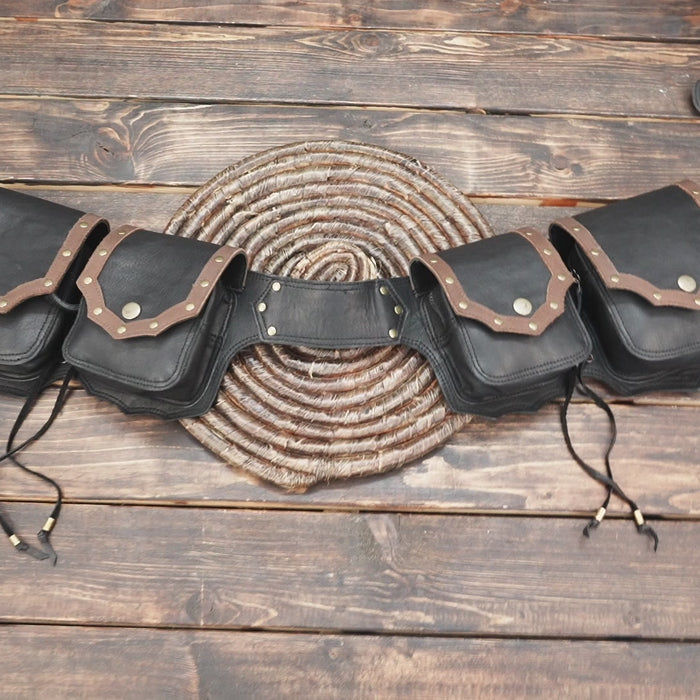 Crafted from high-quality genuine leather, it features four spacious pouches,